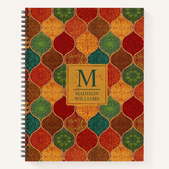 Moroccan Mosaic Geometric Seamless Aztec Pattern Notebook (Front)