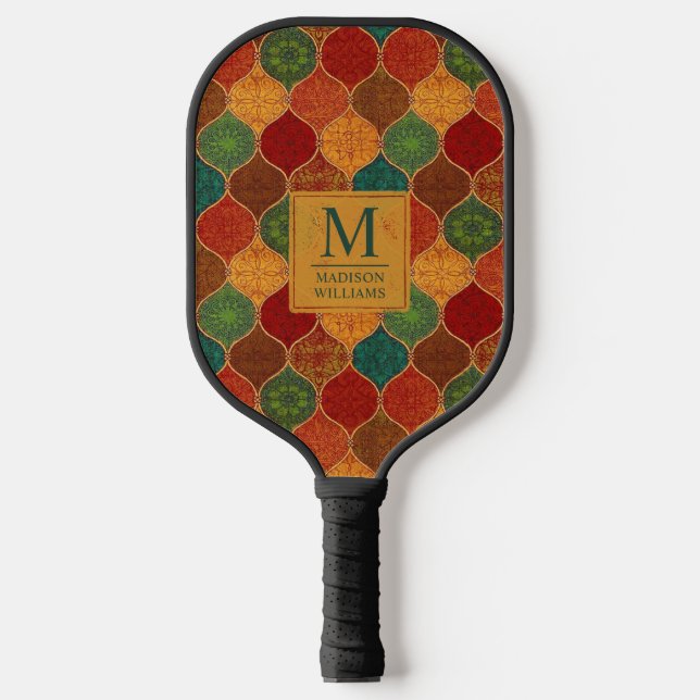 Moroccan Mosaic Geometric Seamless Aztec Pattern Pickleball Paddle (Front)