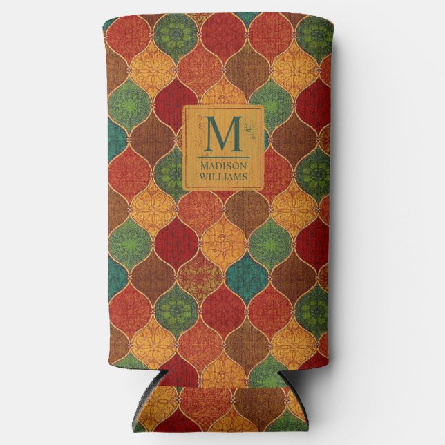 Moroccan Mosaic Geometric Seamless Aztec Pattern Seltzer Can Cooler (Front)