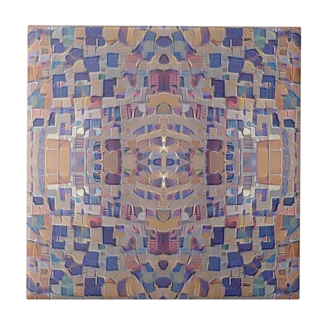 Moroccan mosaic inspired design blue beige ceramic ceramic tile (Front)