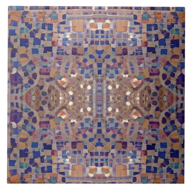 Moroccan mosaic inspired design blue beige ceramic tile (Front)