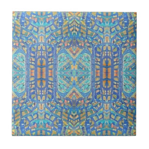 Moroccan mosaic multicolor gold turquoise blue ceramic tile
