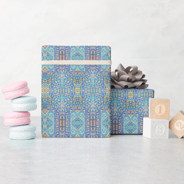 Moroccan mosaic multicolor gold turquoise blue  wrapping paper (Baby Shower)