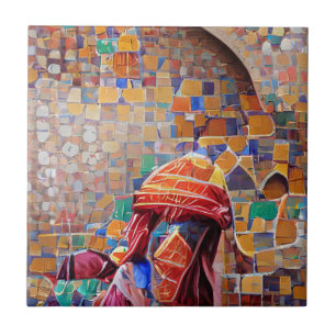 Moroccan mosaic multicolored holiday geometric art ceramic tile