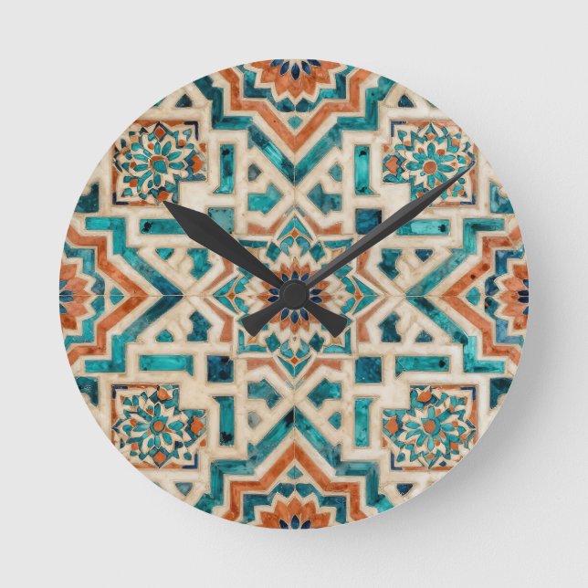 Moroccan Mosaic Pattern Round Clock (Front)