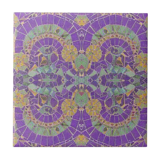 Moroccan mosaic purple turquoise gold geometric ceramic tile (Front)