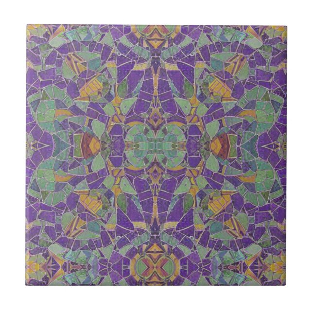 Moroccan mosaic purple turquoise green geometric ceramic tile (Front)