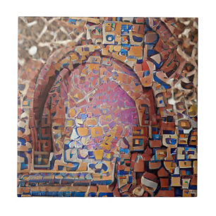 Moroccan mosaic red gold geometric art ceramic tile