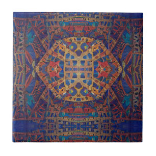 Moroccan mosaic red gold turquoise geometric art c ceramic tile