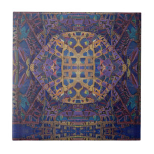 Moroccan mosaic red gold turquoise geometric art ceramic tile