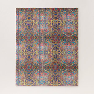 Moroccan mosaic red gold turquoise geometric art  jigsaw puzzle
