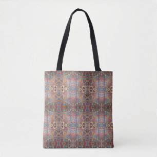 Moroccan mosaic red gold turquoise geometric art tote bag