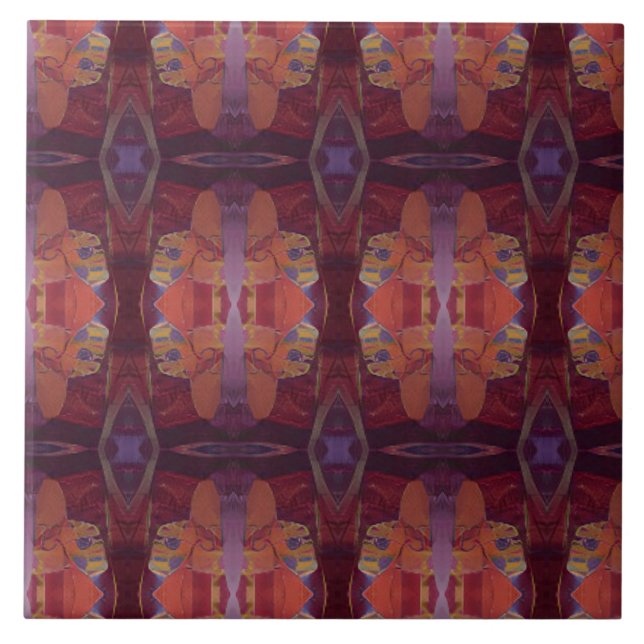 Moroccan mosaic red purple turquoise geometric art ceramic tile (Front)