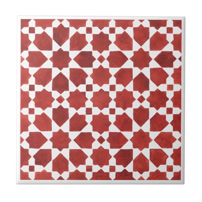 Moroccan mosaic red ROSETTE Ceramic Tile (Front)