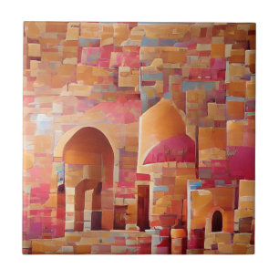 Moroccan mosaic rose gold arches geometric art  ceramic tile
