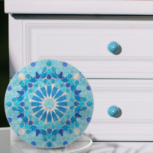 Moroccan Mosaic Sky Blue and Pearl Ceramic Knob