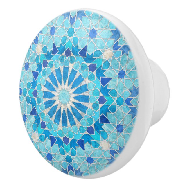 Moroccan Mosaic Sky Blue and Pearl Ceramic Knob (Right)