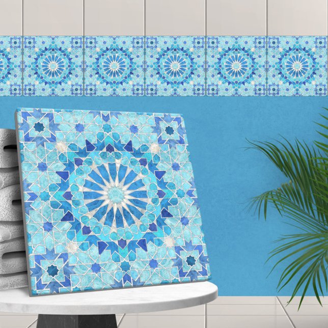 Moroccan Mosaic Sky Blue and Pearl Ceramic Tile (Creator Uploaded)