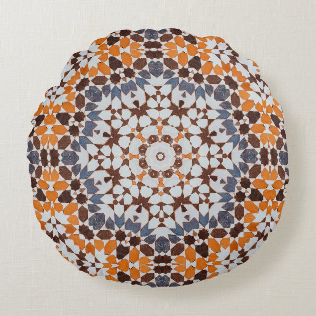 Moroccan Mosaic Tile Pattern Round Pillow (Front)