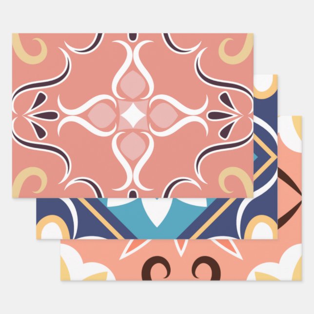 Moroccan Mosaic Tile Patterns Artwork Wrapping Paper Sheet (Set)