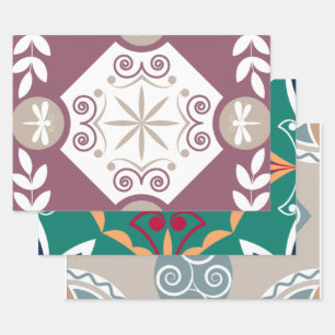 Moroccan Mosaic Tile Patterns Dragonfly Wrapping Paper Sheet