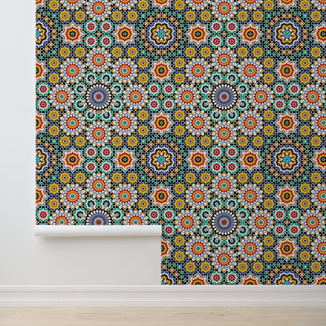 Moroccan Mosaic Traditional Boho Pattern Wallpaper (Application)