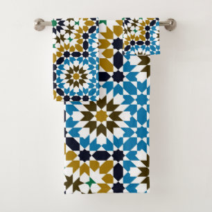 Moroccan Mosaic Traditional Geometric Boho Pattern Bath Towel Set