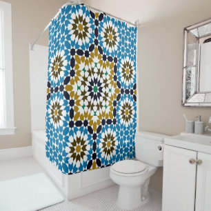 Moroccan Mosaic Traditional Geometric Boho Pattern Shower Curtain