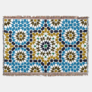 Moroccan Mosaic Traditional Geometric Boho Pattern Throw Blanket