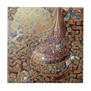 Moroccan mosaic yellow brown geometric art ceramic tile