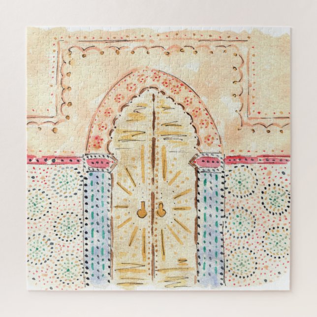 Moroccan Mosque Door Watercolor Jigsaw Puzzle (Vertical)