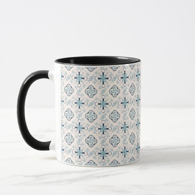 Moroccan ornaments blue cream ethnic stylish East Mug (Left)