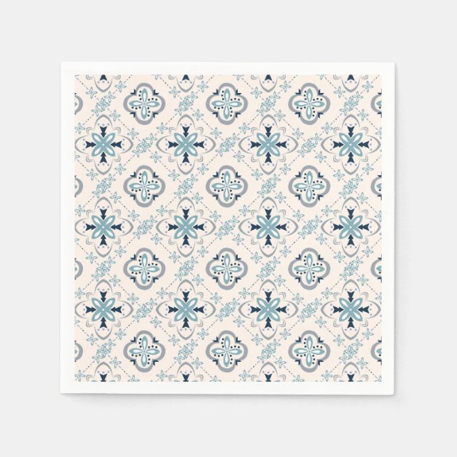 Moroccan ornaments blue cream ethnic stylish East Napkin (Front)