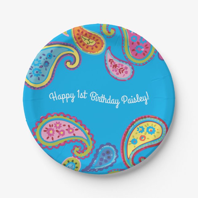 Moroccan Paisley Cute Boho Birthday Party Paper Plate (Front)