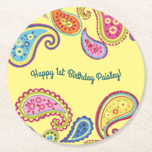 Moroccan Paisley Cute Boho Birthday Party Round Paper Coaster