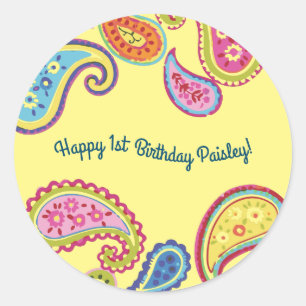 Moroccan Paisley Cute Colourful Birthday Party Classic Round Sticker