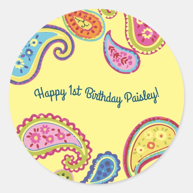 Moroccan Paisley Cute Colourful Birthday Party Classic Round Sticker (Front)
