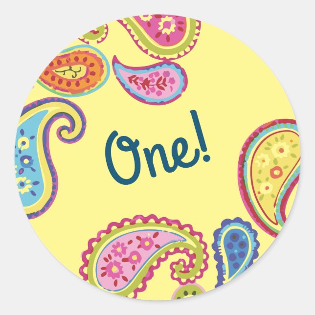 Moroccan Paisley Cute Colourful Birthday Party Classic Round Sticker (Front)