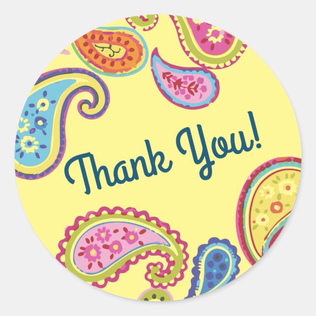 Moroccan Paisley Cute Colourful Birthday Party Classic Round Sticker (Front)