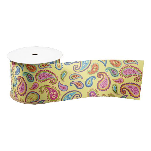 Moroccan Paisley Cute Colourful Birthday Party Satin Ribbon (Spool)