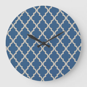 Moroccan Pattern: Blue & Beige Large Clock