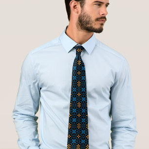 Moroccan Pattern Blue Neck Tie Stylish Men's Gift