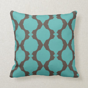 Moroccan Pattern Brown and Teal Throw Pillow