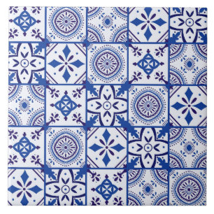 Moroccan Pattern in Blue, White, & Black Ceramic Tile
