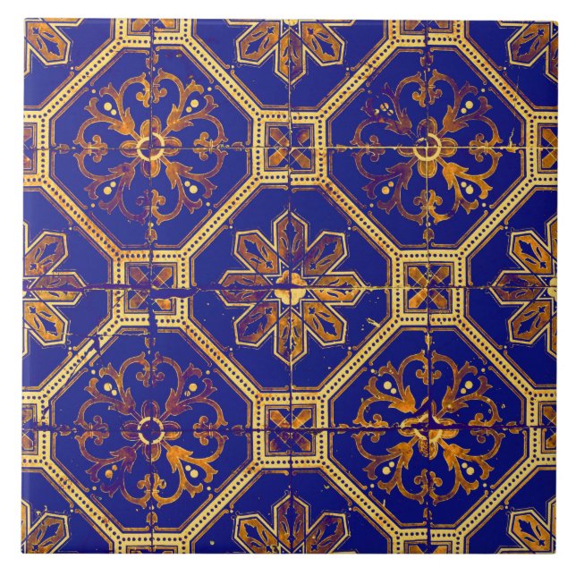 Moroccan Pattern Purple and Orange Ceramic Tile (Front)