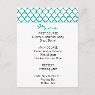 Moroccan Pattern Teal Wedding Menu Postcard