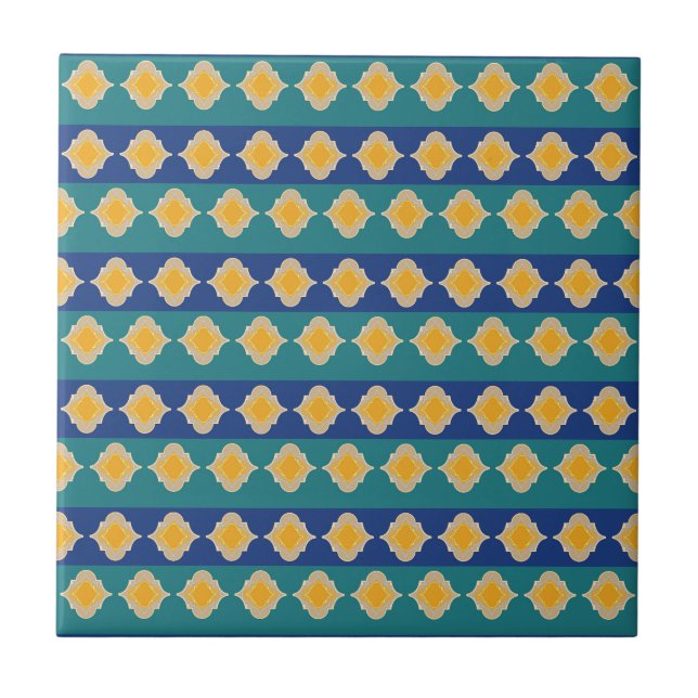 Moroccan peacock hues  ceramic tile (Front)