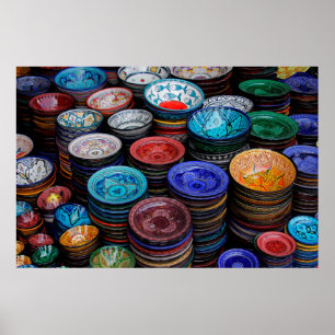 Moroccan Plates At Market Poster