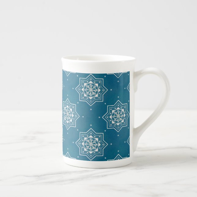 Moroccan Portuguese Blue Azulejos Tile Pattern Bone China Mug (Right)