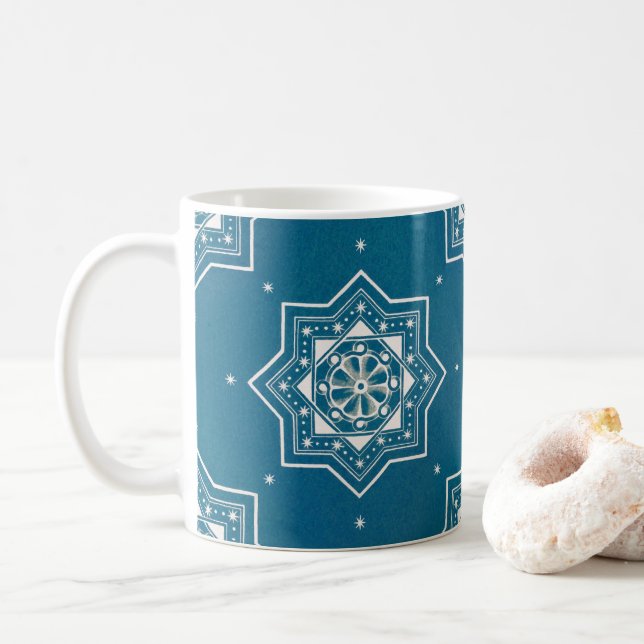 Moroccan Portuguese Blue Azulejos Tile Pattern Coffee Mug (With Donut)